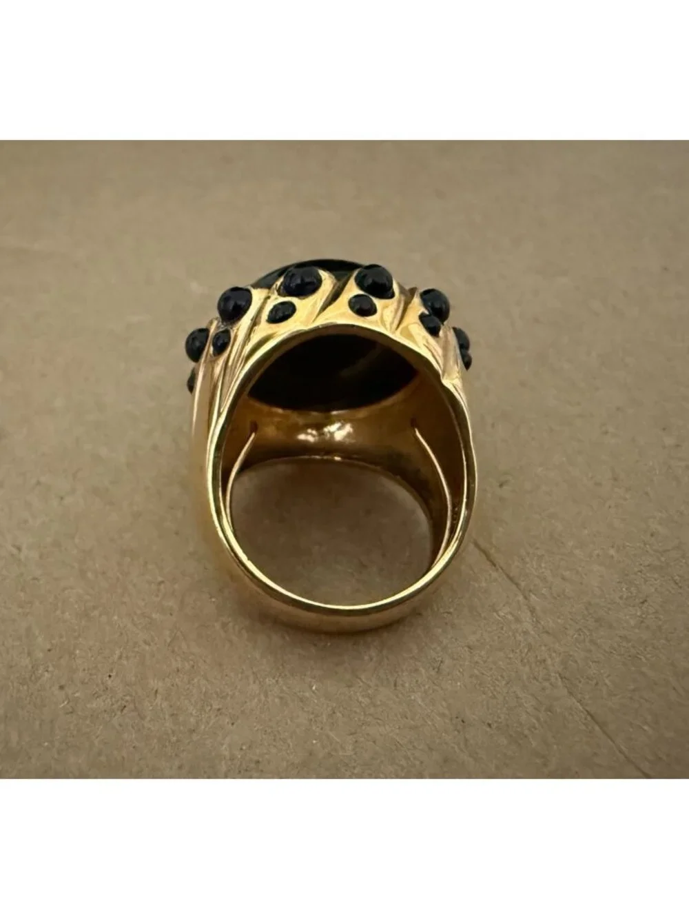 J Crew Adjustable Gold-Tone Ring Large Black Cabochon Statement Cocktail Sz 6-7